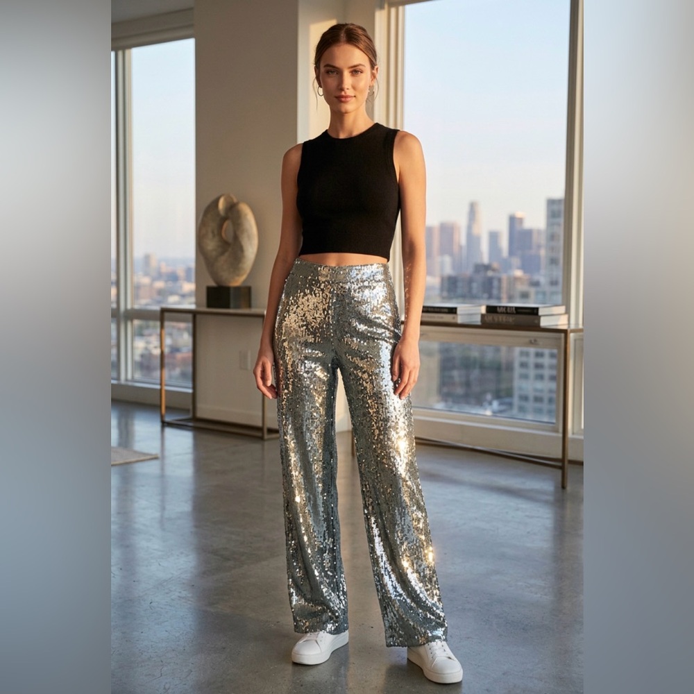 a new day Silver Sequin Wide Leg Pants